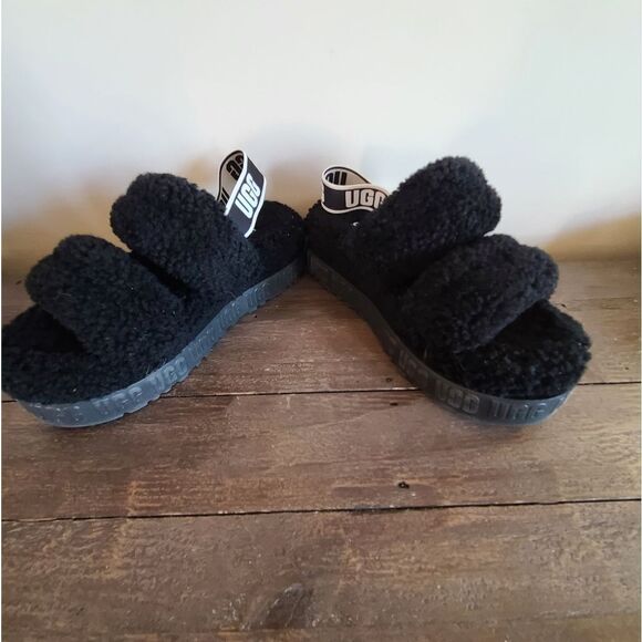 UGG OH FLUFFITA BLACK SHEEPSKIN SLIPPER SLIDE SANDALS 1120876 Size 8 - Picture 6 of 9